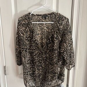 Express Women's Leopard Print Sheer Shirt Size L